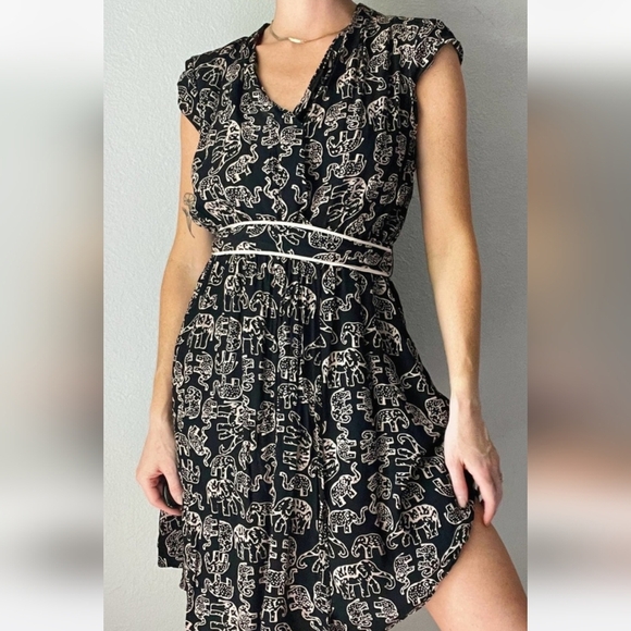 Anthropologie Dresses & Skirts - EUC Anthropologie Maeve Noronha Black Elephant Print Flowy Faux Wrap Dress XL